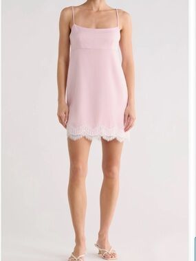 New WAYF Pink Lace Trim Hem Slip Mini Dress XS